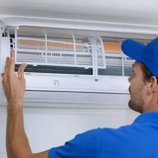 Técnico dando soporte en mantenimiento correctivo de aire acondicionado.